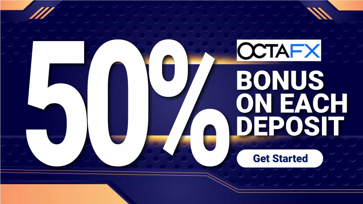OctaFX 50% bonus on each deposit for each traders