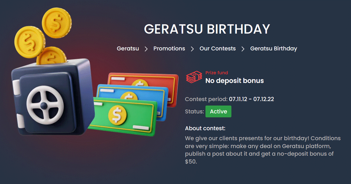 Geratsu Broker 50 USD Forex No Deposit Bonus