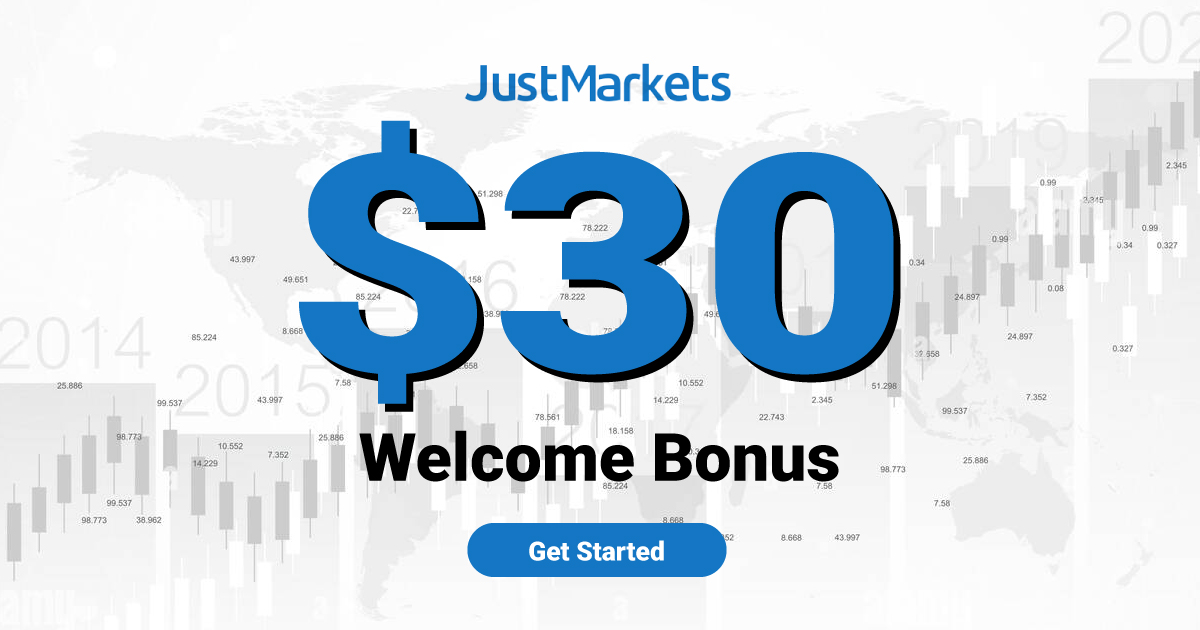 JustMarkets 30 USD Welcome No Deposit Bonus