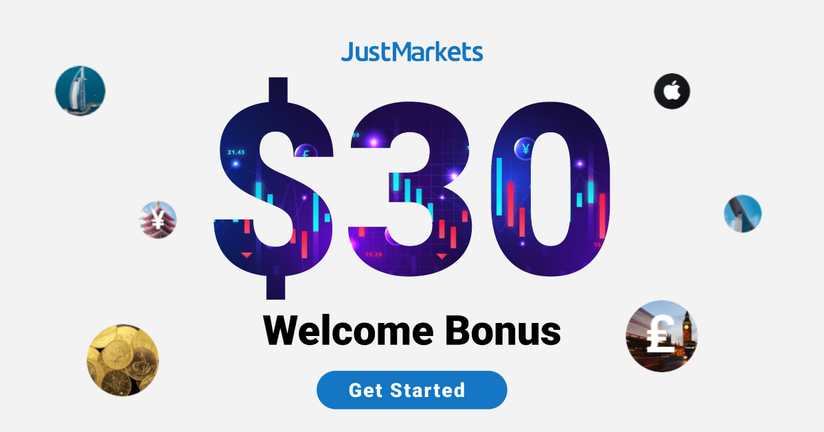 JustMarkets is offering a $30 Forex Welcome Bonus